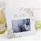 Thumbnail 1 - Mr & Mrs Grey Glass Gold Floral Frame - 4" x 6"