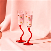 Thumbnail 1 - Raspberry Blossom Set of 2 Wavy Stem Flute Glasses
