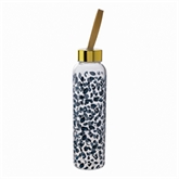 Thumbnail 1 - Black Leopard Print Glass Water Bottle