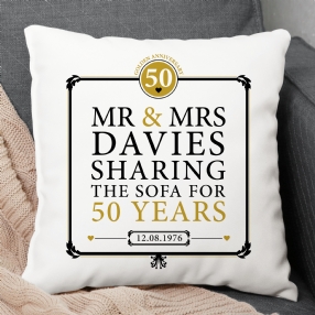 Personalised 50th (Golden) Anniversary Sharing the Sofa Cushion