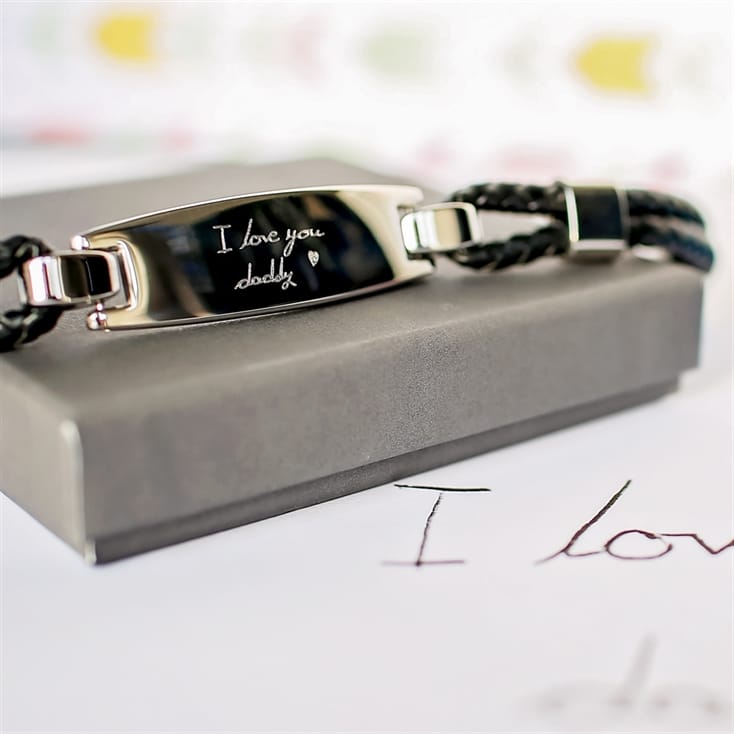 Personalised Men's Woven Leather Bracelet with Handwriting