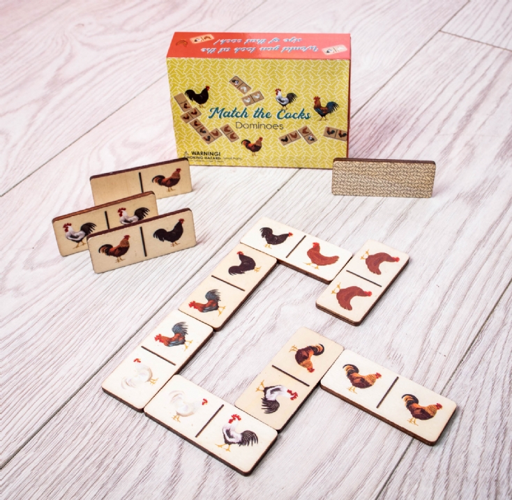 Match the Cocks Wooden Dominoes Set