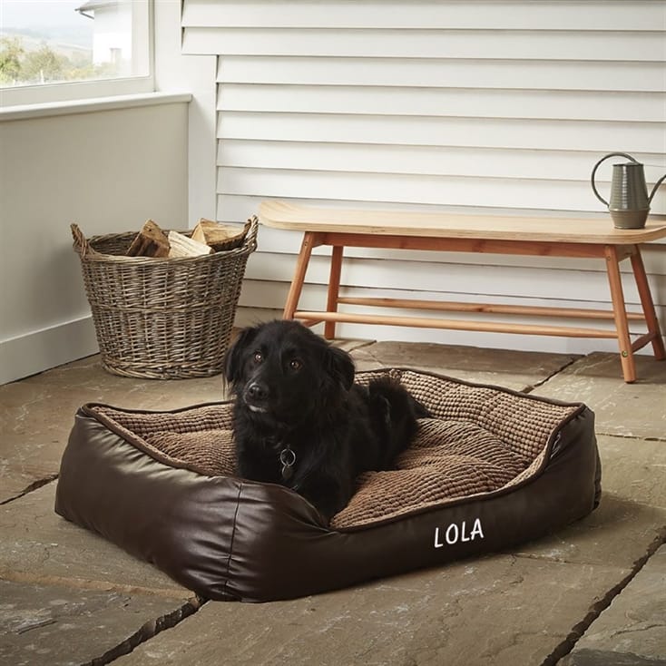 Personalised Tuscan Faux Leather Dog, Faux Leather Dog Bed