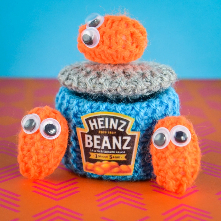 Hand Knitted Baked Beans Can with Individual Beans