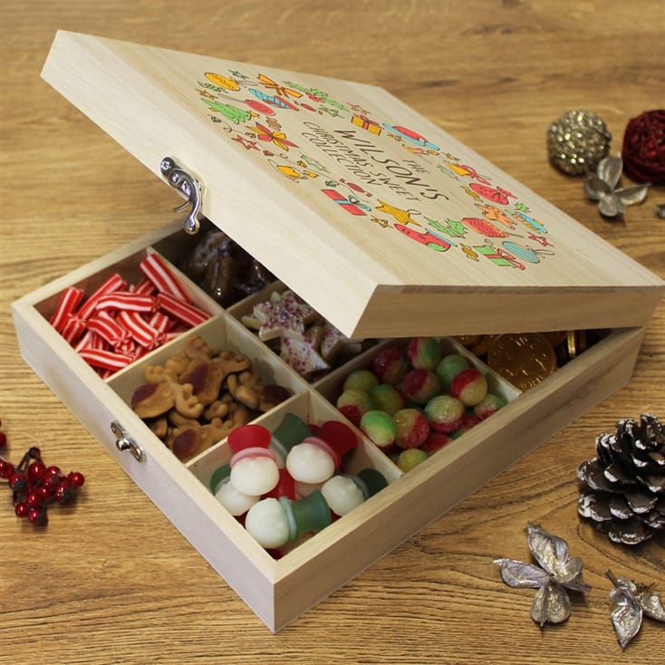 Personalised Retro Sweets Christmas Wooden Box