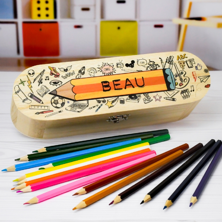 Personalised pencil outlet case and pencils
