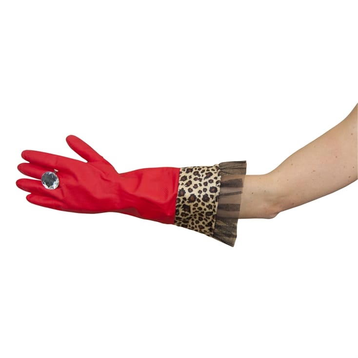 Red Washing Up Gloves with Leopard Trim