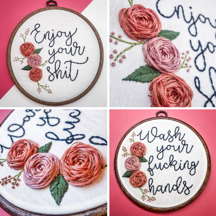 6" Handmade Swearing Embroidery Hoop Bathroom Wall Hanging