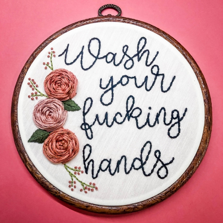 6" Handmade Swearing Embroidery Hoop Bathroom Wall Hanging