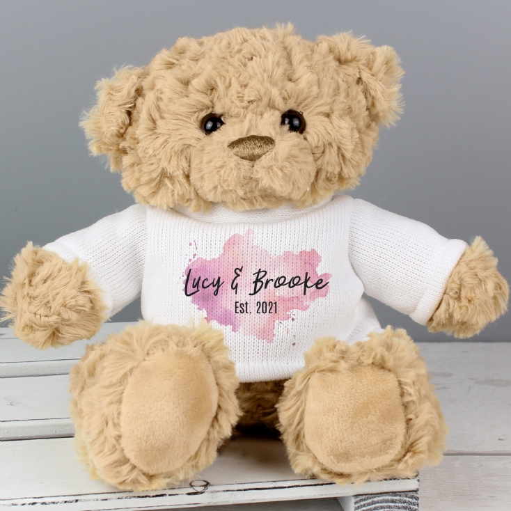 Personalised Watercolour Couple Names Teddy Bear