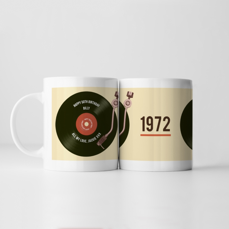 Personalised 50th Birthday Retro Record Mug