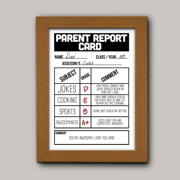 Personalised Parents Report Card Poster Find Me A Gift