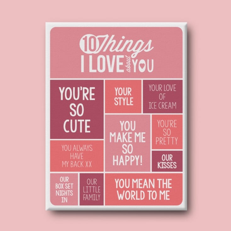 Personalised 10 Things I Love About You Canvas
