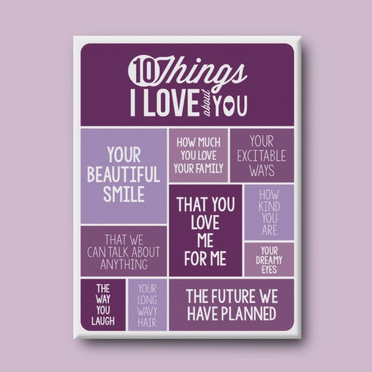 Personalised 10 Things I Love About You Canvas