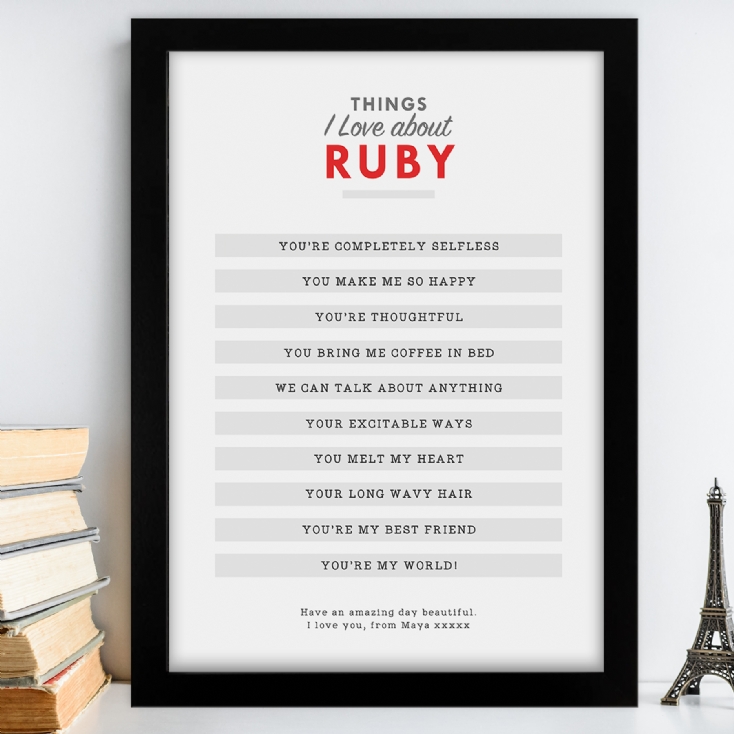 Personalised Things I Love About.... Print 