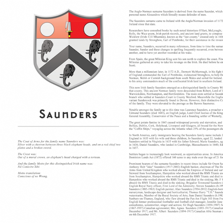Modern Personalised Surname History and Coat of Arms Prints