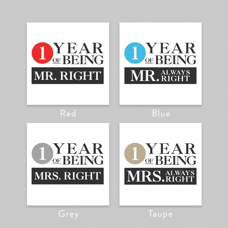Set of Two 1 Year of Being Right Mr and Mrs Mugs