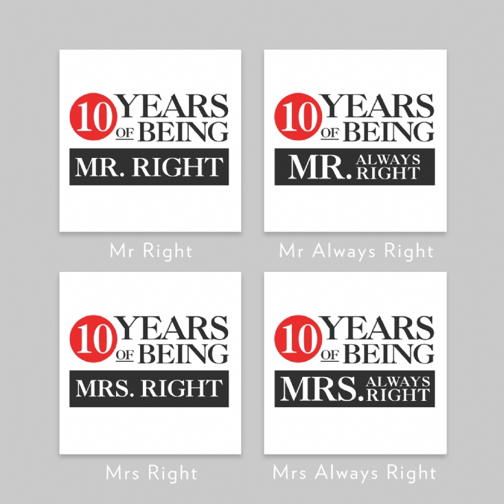 Set of Two 10 Years of Being Right Mr and Mrs Mugs