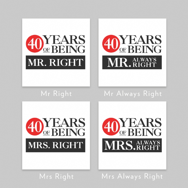 Set of Two 40 Years of Being Right Mr and Mrs Mugs