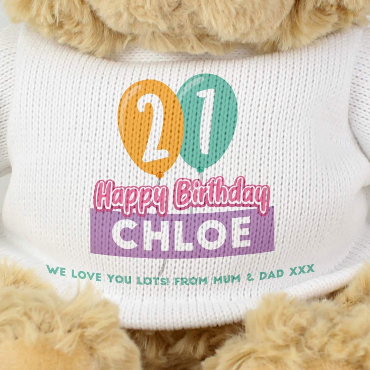 Personalised 21st Birthday Balloon Teddy Bear
