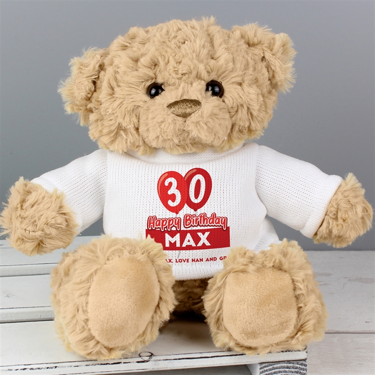 Personalised 30th Birthday Balloon Teddy Bear
