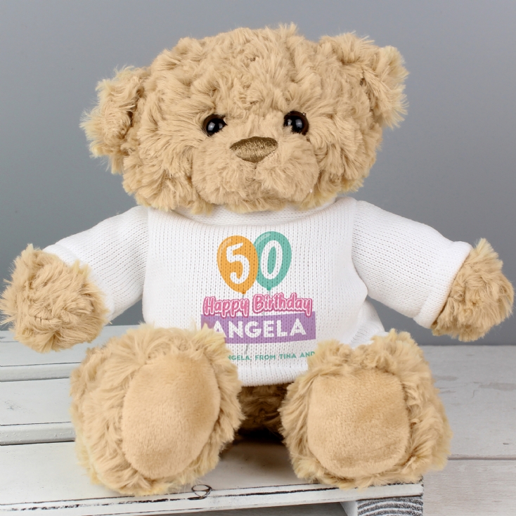 Personalised 50th Birthday Balloon Teddy Bear