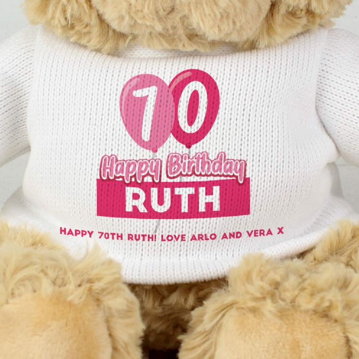 Personalised 70th Birthday Balloon Teddy Bear