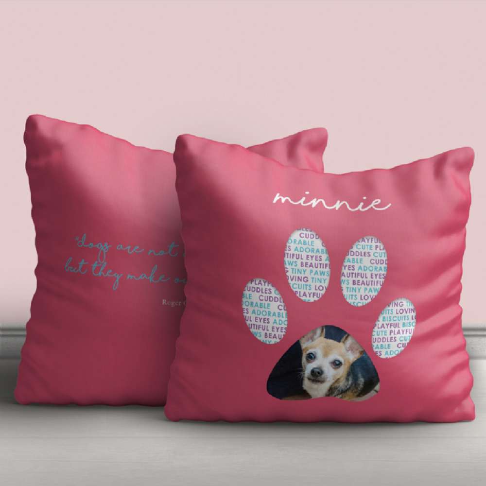 Personalised Pet Photo Pawprint Cushion