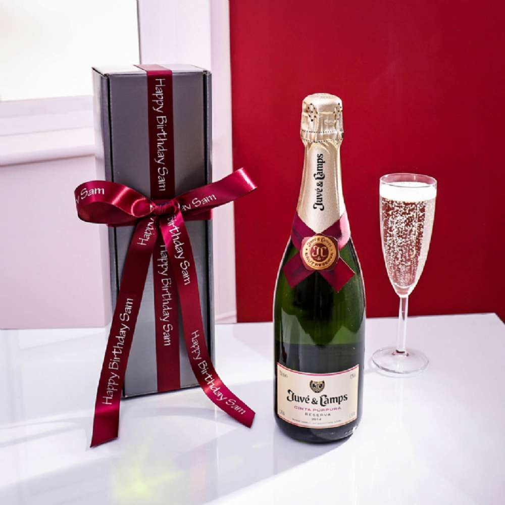 Brut Cava & Gift Box with Personalised Ribbon