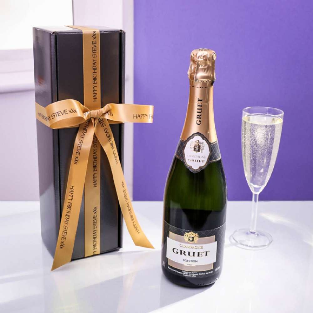Gruet Brut Champagne & Gift Box with Personalised Ribbon