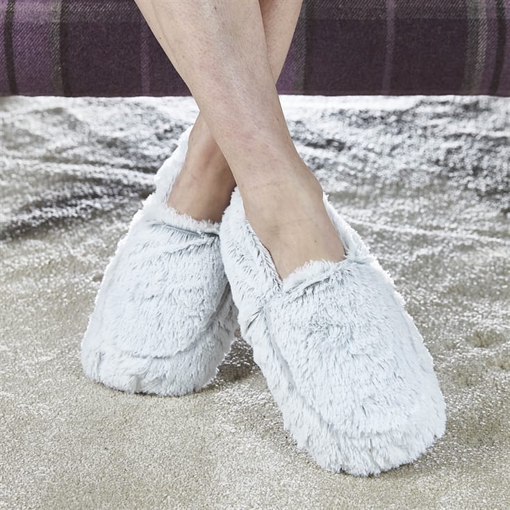 Plush Grey Microwavable Slippers