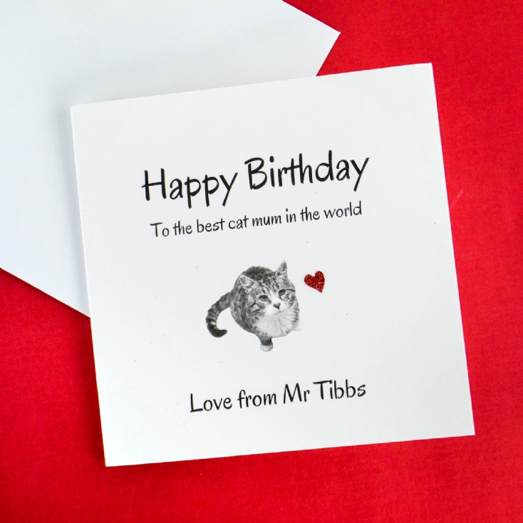 Personalised Hand Glittered Photo Upload Birthday Card from the Cat