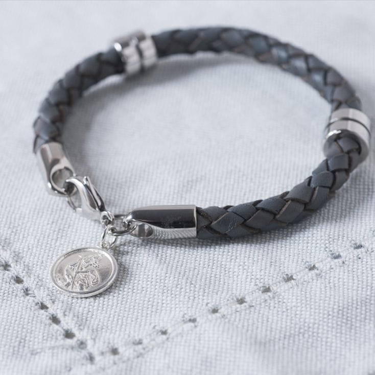 St Christopher Leather Wristband with Optional Personalisation and Personalised Gift Box