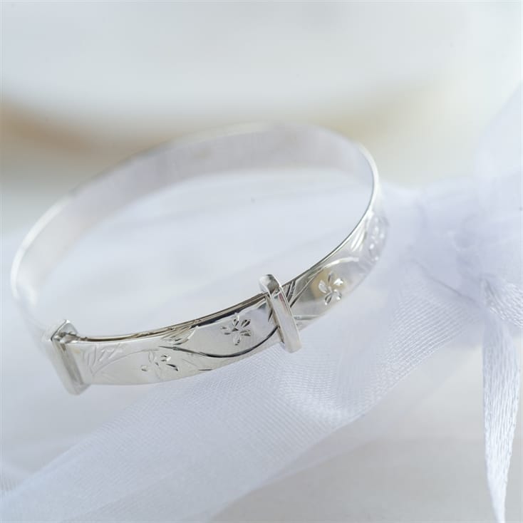 Solid Silver Christening Bangle Engraved Naming Day Bracelet Baby Gifts Presents 