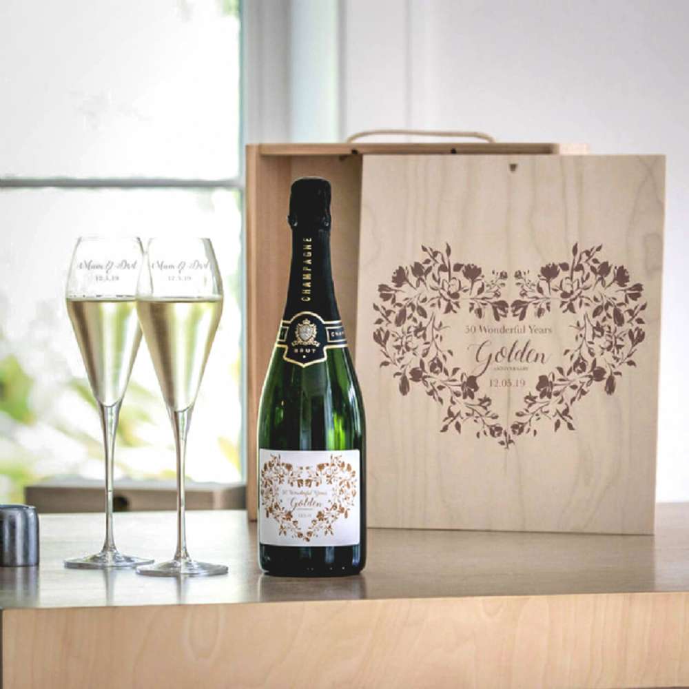 Personalised Golden Anniversary Champagne Box Set