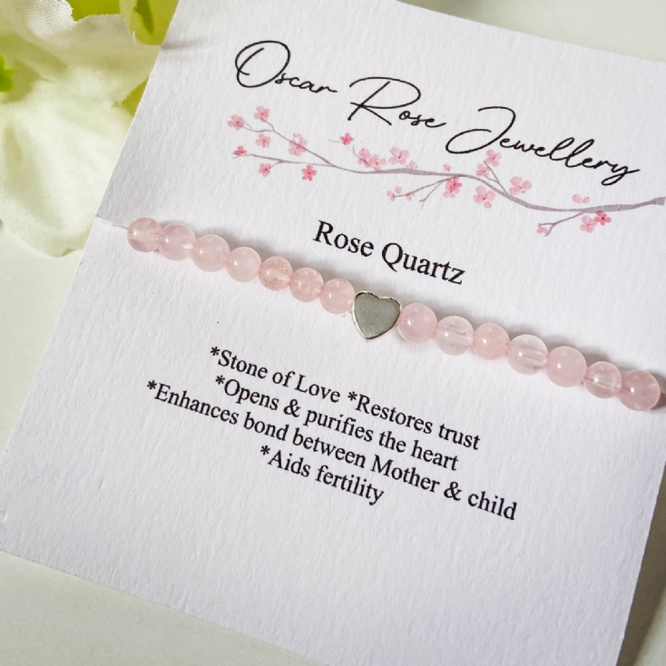 Handmade Beaded Rose Quartz and Sterling Silver Heart Bracelet