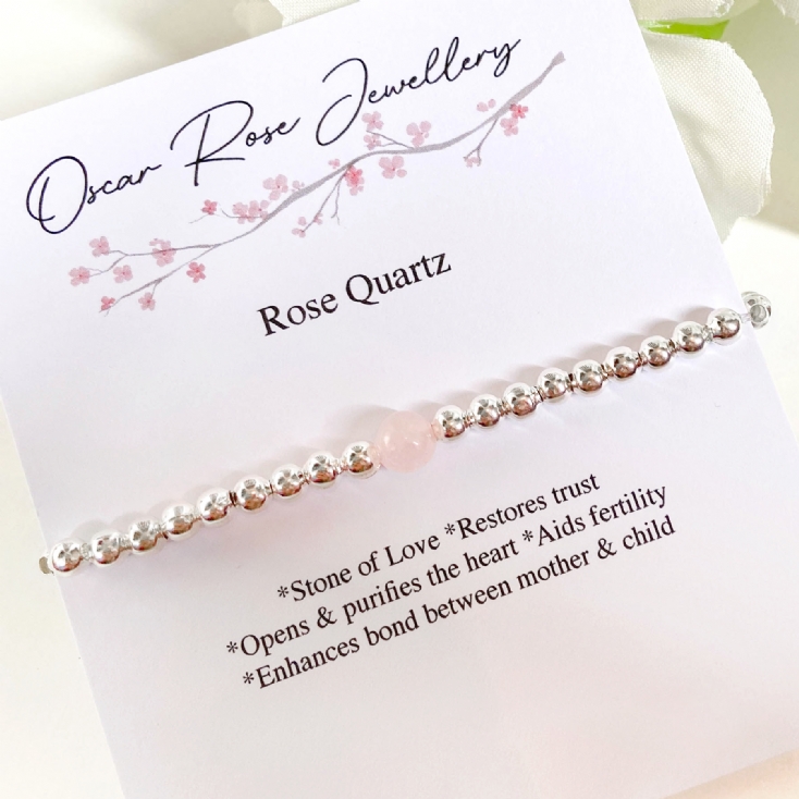 Handmade Silver and Rose Quartz Stacking Bracelet