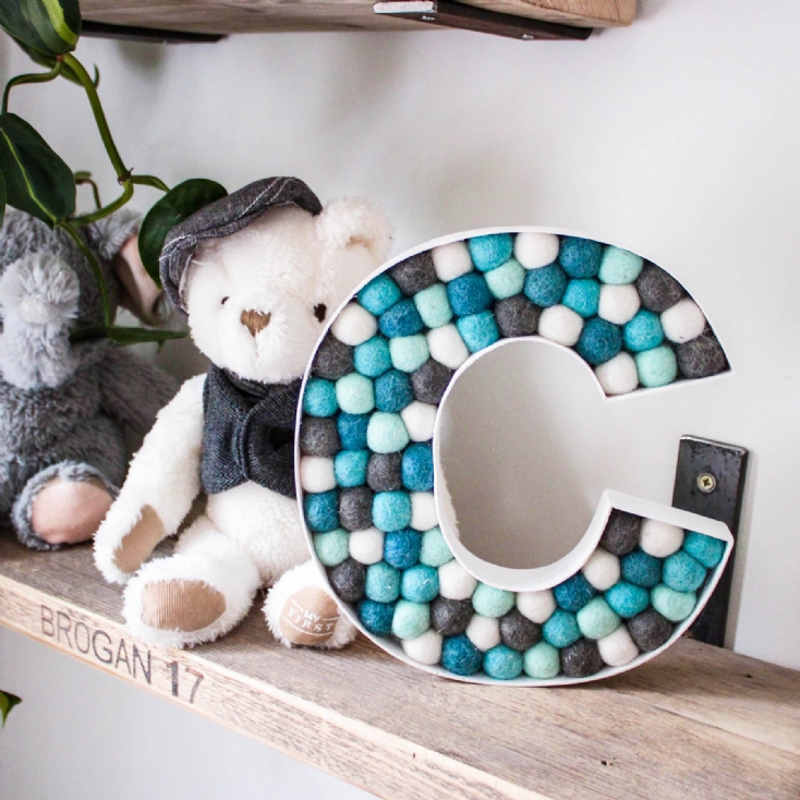 Large Handmade Personalised Pom Pom Filled Wooden Initial