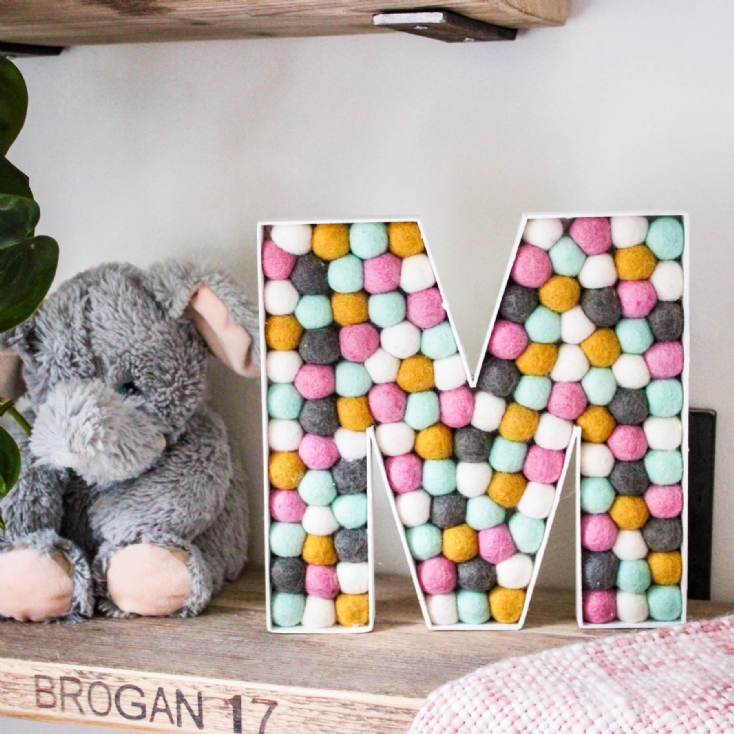 Large Handmade Personalised Pom Pom Filled Wooden Initial