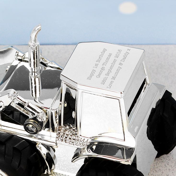 Personalised Silver Plated Digger Tractor Money Box Engraved Gift