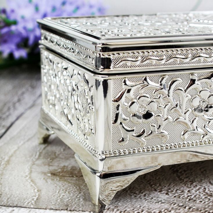 Antique Style Personalised Silver Plated Jewellery Box FMAG
