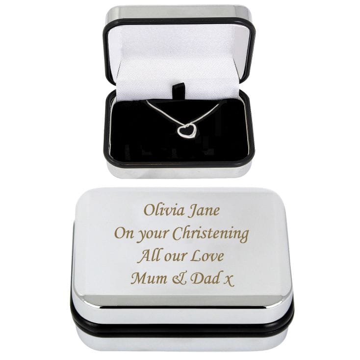 Personalised Box and Silver Heart Necklace