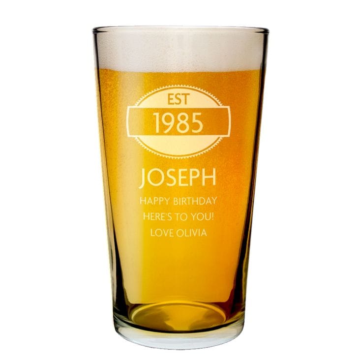 personalised established in 30th birthday glass