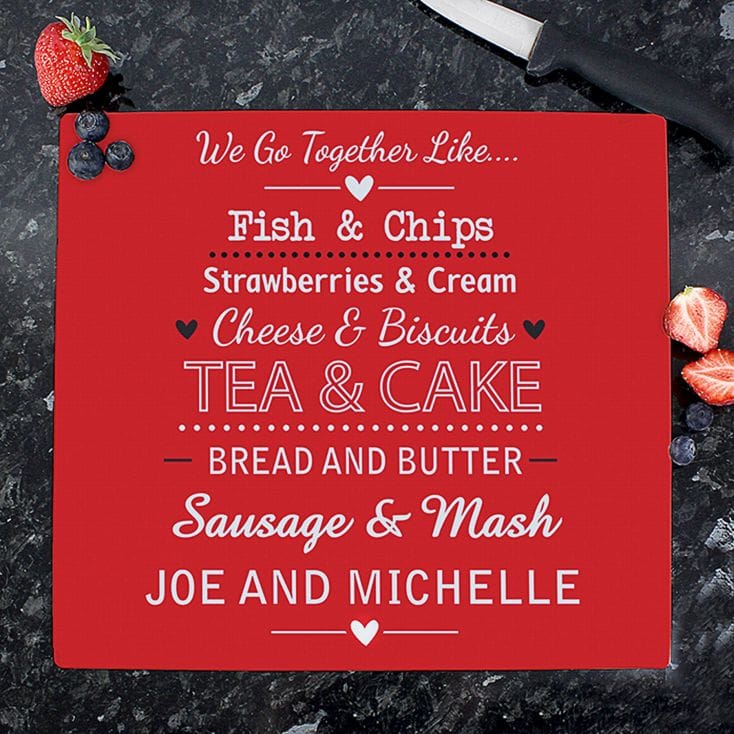 We Go Together Like... Personalised Glass Chopping Board