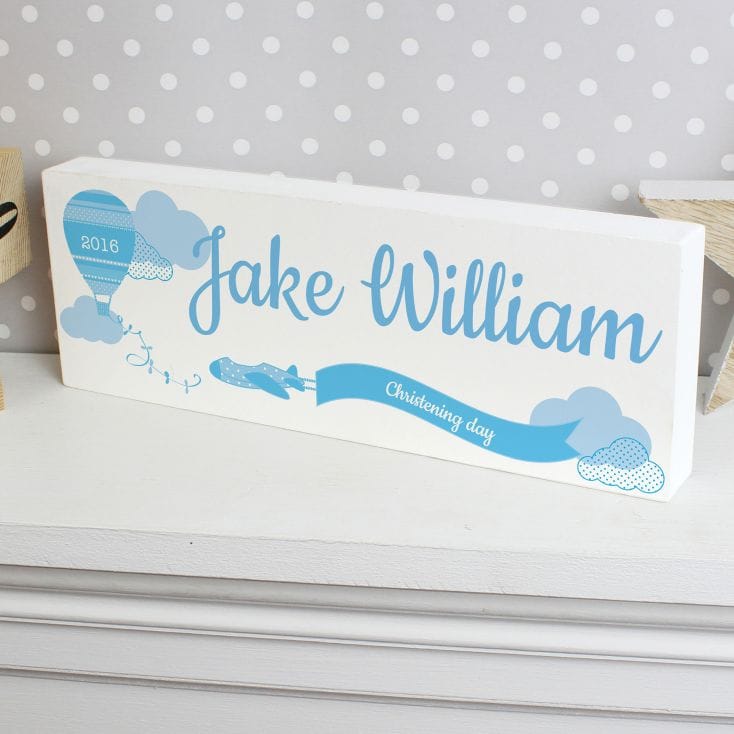 'Up and Away' Boys Personalised Mantel Block