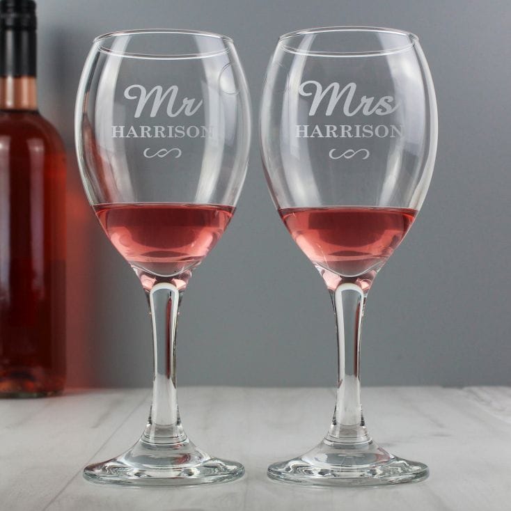 Personalised Mr Mrs Wine Glass Set Find Me A Gift