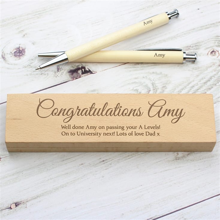 Personalised Wooden Pen and Pencil Box Set