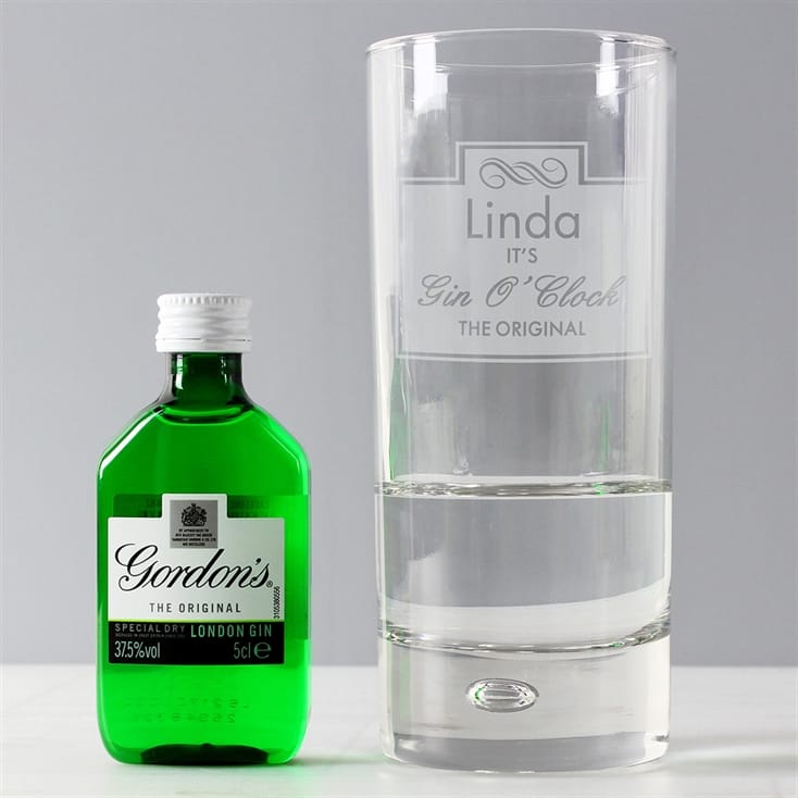 Personalised Gin O Clock Glass with Gin Miniature