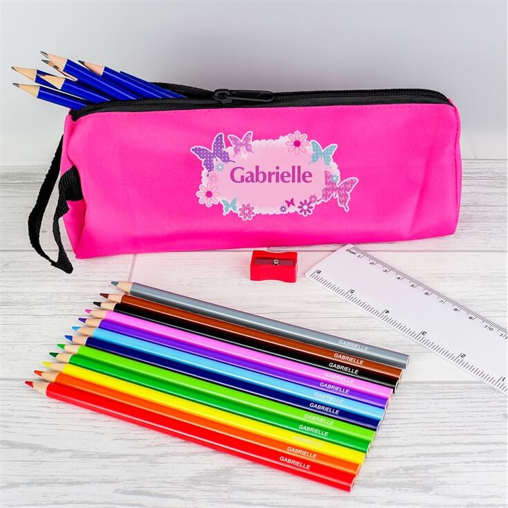 Personalised Butterfly Pencil Case and Stationery Set