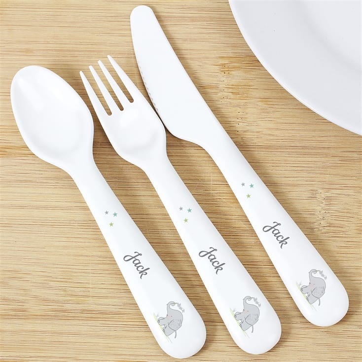 Personalised First Cutlery Set with Elephant Design